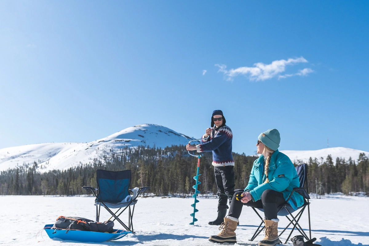 Ice-Fishing By Foot On Lake Ylläsjärvi