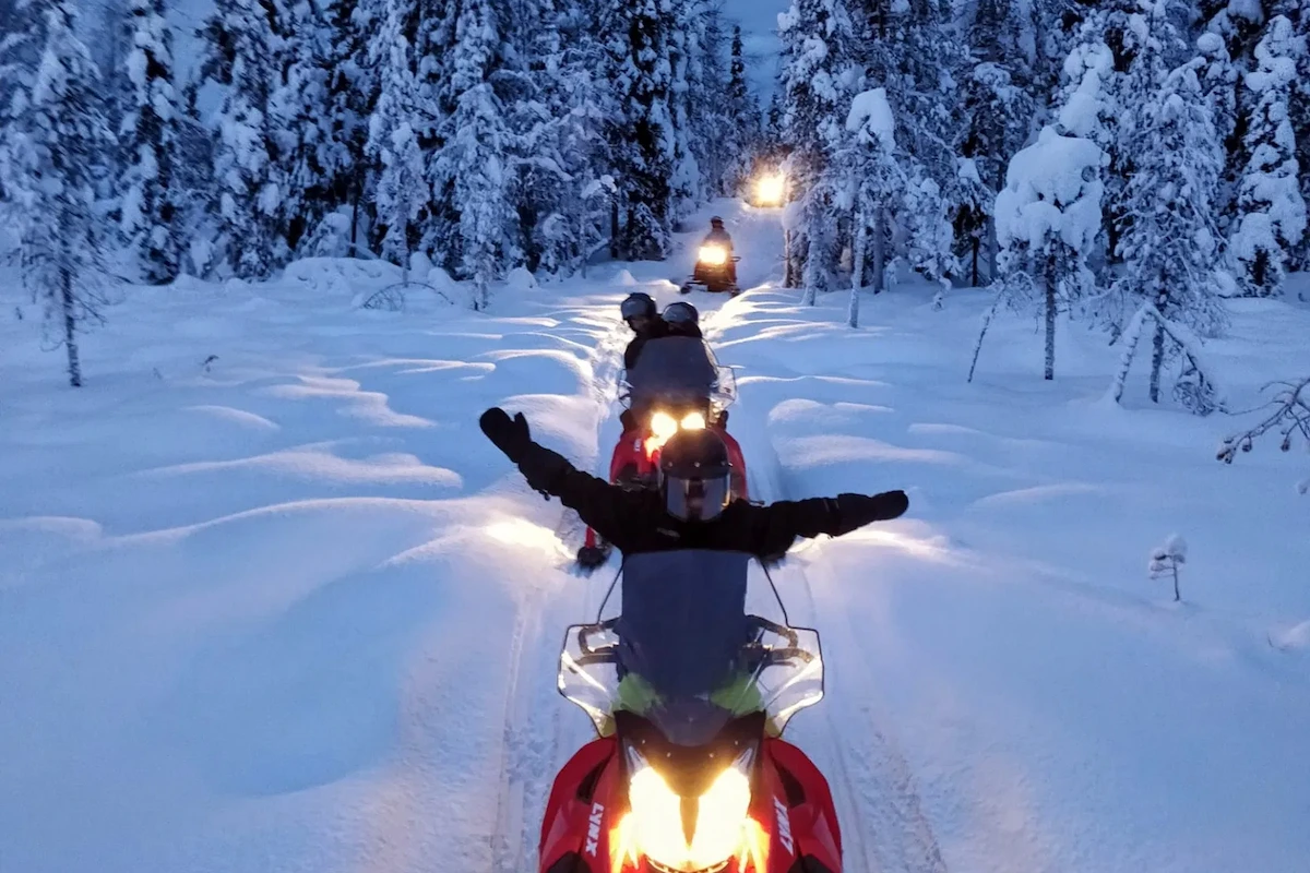 Snowmobile Adventure In The Arctic Forest in Ylläs