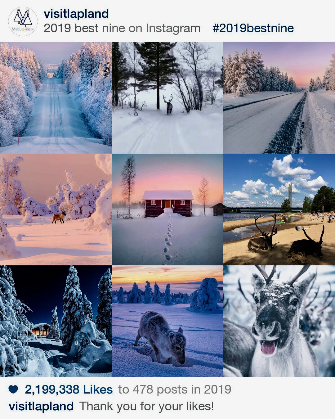 Instagram best nine of Visit Lapland profile - travel sites ranking Finland in Instagram 