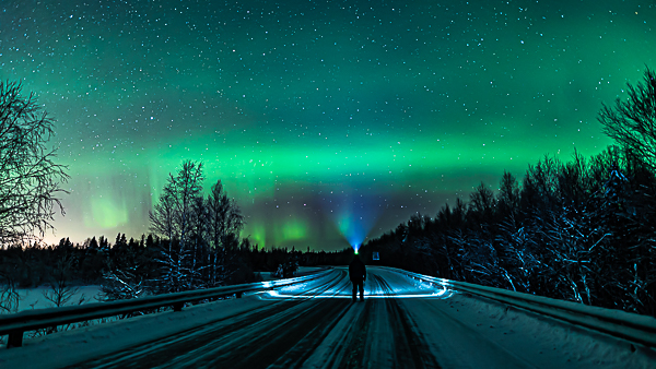 Northern lights in Lapland aurora road Finland by Jasim Sarker