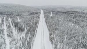 Lapland winter snow and road aerial view Finland By Jasim Sarker